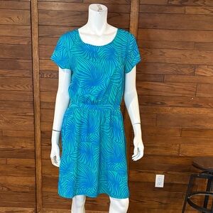 GAP Teal & Aqua Wave-Print Short-Sleeve Midi Dress